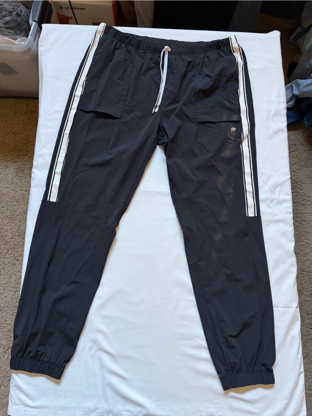 Fabletics Men’s Black Joggers with White Side Stripes